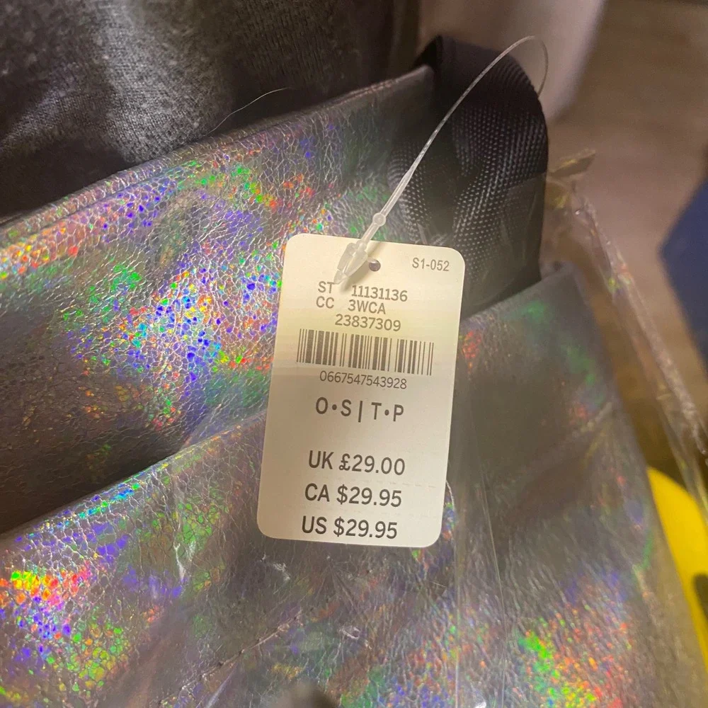 PINK Victoria's Secret Holographic Drawstring Backpack Bag Silver‎